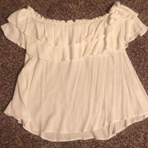 White ruffle off shoulder top